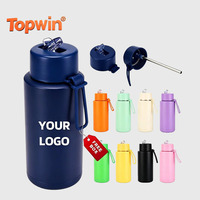 Botella de Agua Aislada al Vacío de Acero Inoxidable de 34 oz con Logotipo Personalizado, Tapa con Pajita y Asa de Silicona para Deportes, Viajes y Actividades al Aire Libre