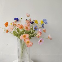4 têtes de fleurs de pavot artificielles en soie floquée, vente en gros, pour bouquets de mariage et décoration