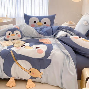 Mignon <span class=keywords><strong>pingouin</strong></span> dessin animé impression confortable confortable ensemble de literie doux coton écologique de haute qualité pour enfants adultes pour la saison d'automne - Product Image 2