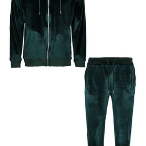 Ensemble de survêtement en velours uni de haute qualité personnalisé avec fermeture éclair, survêtement bleu skinny pour homme, survêtement en velours uni ajusté - Product Image 3