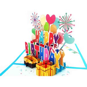 การ์ดอวยพรวันเกิดรูปทรงสี่เหลี่ยมผืนผ้าทำมือสีสันสดใสสร้างสรรค์พร้อมตัวอักษร 3 มิติ - Product Image 3