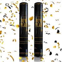 Anpassbare Gold-Schwarze Frohes Neues Jahr Konfetti-Kanonen Papier-Rauchpulver Party-Popper Aufkleber Festliche Partyzubehör