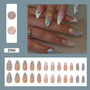 24 pièces de faux ongles haut de gamme en perle française dorée en forme d'étoile de mer, nouvelle mode 3D, nouvelle collection, série océan, vente chaude - Product Image 6