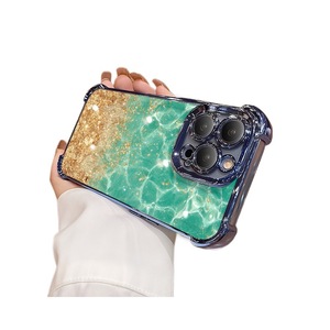 Coque de téléphone en TPU premium avec cadre doré électroplaqué à effet <span class=keywords><strong>d</strong></span>égradé et ondulations aquatiques, protection antichoc - Product Image 5
