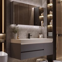 Nouveau modèle 2026 Meuble-lavabo de salle de bain avec lavabo intégré en pierre frittée thermoformée, vasque et armoire de salle de bain