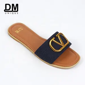 DM sandal datar wanita, Flip Flop pantai modis musim panas untuk perempuan