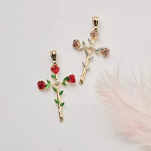 Nuevos hombres y mujeres Cruz de rosa roja Diamante de circón Pareja <span class=keywords><strong>simple</strong></span> Collar de Cruz de acero inoxidable Accesorios - Product Image 4