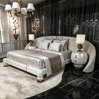 Meuble de chevet de luxe Royal Villa en marbre, table de chevet ronde avec rangement, 2 tiroirs, bois massif, table de nuit moderne