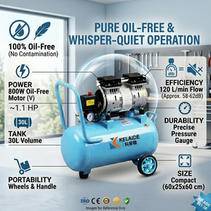 Compresseur d'air sans huile KELAIDE 801-30, 30L, stationnaire, 800W, 120 L/min, type vis, avec roues, poignée, refroidissement par air, garantie 5 ans - Product Image 1