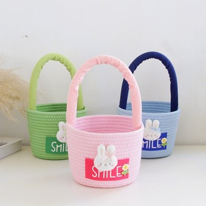 Cesta de Almacenamiento Tejida con Cuerda de Algodón y Asa, Bolsas Personalizadas Bordadas para la Caza del Huevo de Conejo, Decoración para Cuarto Infantil, Cesta Ecológica para Bebés - Product Image 1