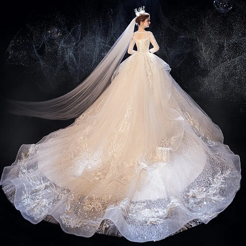 2021 elegante lace manga comprida vestidos de noiva em cores diferentes mulheres de luxo vestido de baile vestido de casamento vestido de casamento civil