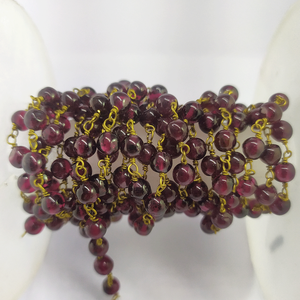 Natural Garnet Smooth 3mm Irregular Beaded Brass Wire Wrapped Handmade High Quality Johariz <b>Rosary</b> Chain - Product Image 1
