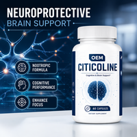 Capsules de Citicoline OEM/ODM, Complément de CDP-Choline, Soutient la Santé Cérébrale, la Mémoire, la Clarté Mentale, Antioxydant, Sans OGM, Végétalien, Adulte