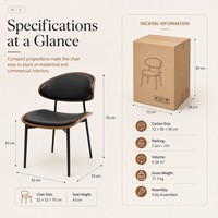 Chaise de salle à manger moderne de luxe en cuir PU noir, dossier imitation bois, sans accoudoirs, pour café, restaurant et salon, OEM ODM en gros