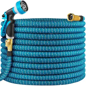 Finesource 50FT 75FT 100FT Expandable Garden Hose Double 3 Layers Expandable Garden Hose Brass Fitting Natural Latex Expandable