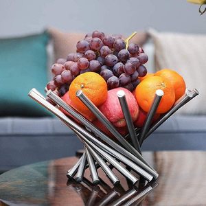 Grand porte-fruits orange en argent, corbeille à fruits moderne en acier inoxydable, panier de cuisine - Product Image 5