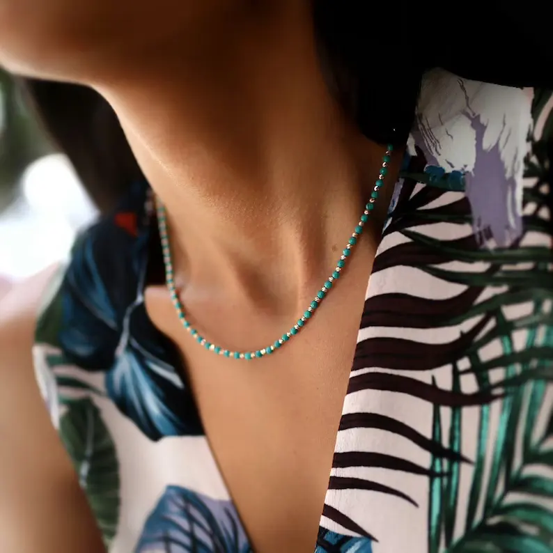 Женское Ожерелье из бисера с кристаллами, Позолоченное колье-чокер с бирюзой
