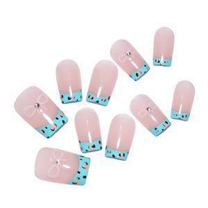 10 Pièces <span class=keywords><strong>Faux</strong></span> Ongles en Résine Haut de Gamme à Couverture Complète, Vente en Gros, Motif Léopard Français, Strass et Nœuds pour Nail Art - Product Image 3