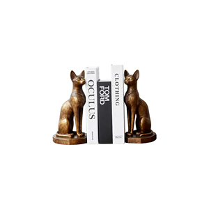 Paire de statues de chats égyptiens vintage en bronze - Serre-livres personnalisés en forme de figurines, sculptures en résine pour étagère et objets de collection - Product Image 3