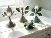 Porte-bougie en fer en forme de feuille de houx de Noël, bougeoir vintage en métal, support de bougie rustique, décoration de maison pour les fêtes, centre de table