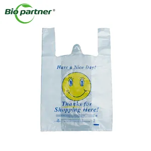 1/8 Small Size White Happy Face Handle T-shirt Vest Bags Supermarket Fruit Store T-shirt Shopping Plastic Bag