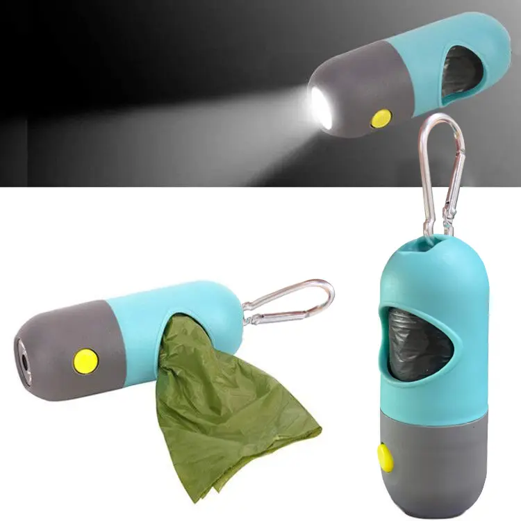 Remailer Box Paket mit einer Rolle Poop Bag LED Taschenlampe Pille Form Dog Poop Bag Spender