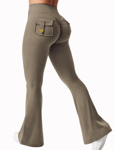 Pantalones de yoga con bolsillos tipo cargo <span class=keywords><strong>para</strong></span> <span class=keywords><strong>mujer</strong></span>, acampanados, levanta glúteos, leggings deportivos y <span class=keywords><strong>mallas</strong></span> de fitness - Product Image 3