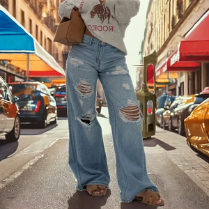 2025 Trendy <b>Women</b> <b>S</b>-2XL High Waist Breathable Casual Straight Ripped Denim <b>Jeans</b> Trousers for Winter/<b>Summer</b> - Product Image 2