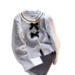 महिलाओं के शीतकालीन ग्रे विंटेज राउंड-गर्दन निष्पक्ष द्वीप बुना हुआ कार्डिगन एक आकार की पॉली + कपास जैक्वार्ड बटन कस्टम ओएम लोगो - Product Image 1