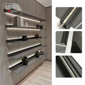 رف حائط من الألومنيوم المصقول عصري وشائع على شكل حرف L عائم مع مصباح Led - Product Image 3