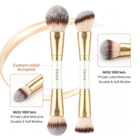 Pinceau de maquillage double embout 2-en-1, lot de 2, pour fond de teint, poudre, anticernes et illuminateur, kit professionnel, poils doux, logo personnalisé, vente en gros