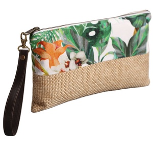 Hoa In Logo Phụ Nữ Bãi Biển Ly Hợp Túi Vải Đay Với Tay Cầm Bằng Da Túi Vải Bố Mỹ Phẩm Trang Điểm - Product Image 1