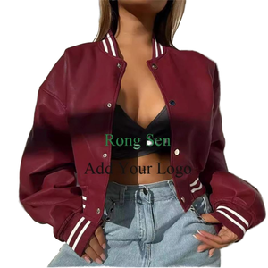 Blouson de moto en similicuir de haute qualité pour femme 2025, court, matelassé, écologique, manches longues, uni, teint, saison d'automne - Product Image 2