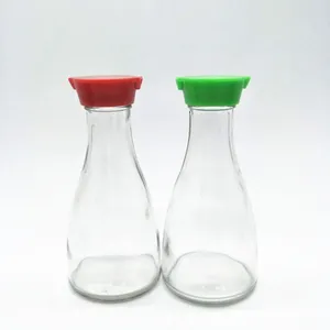 空透明150毫升酱油瓶，带塑料盖和两个倒孔盖玻璃瓶