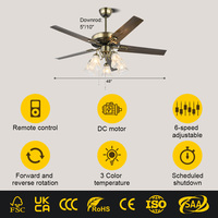 # Ventilateur de plafond décoratif traditionnel de 1996, 48 pouces, 5 pales métalliques, avec télécommande, douilles pour ampoules E27*5, utilisation à domicile, à l'hôtel, au restaurant