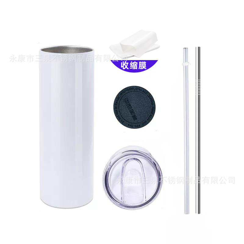 Film thermorétractable de 20 oz, paille en acier inoxydable, coussinet antidérapant