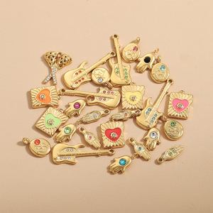 D621 Breloques vintage en forme de main, d'œil porte-bonheur et de cœur, thème <span class=keywords><strong>guitare</strong></span>, pour l'été et la plage, en acier inoxydable inaltérable, bijoux DIY en zircon - Product Image 4