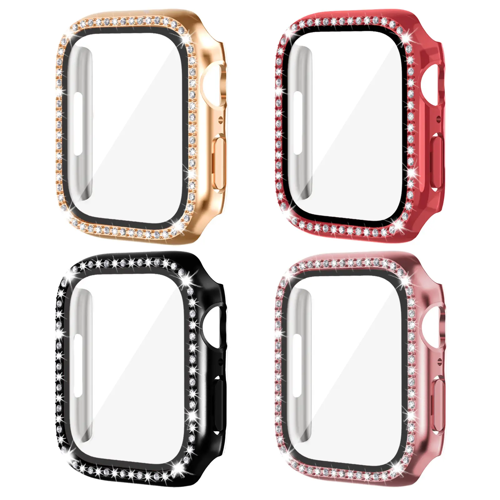 Housse de montre diamant à une rangée + Film de protection d'écran en verre trempé pour Apple Iwatch 7 6 5 4 3 SE 41 45 40 44 38 42mm