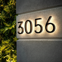 Numéro de maison personnalisé en acier inoxydable LED 3D, lettres dorées modernes rétroéclairées, panneau d'adresse métallique avec éclairage