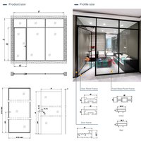 Cloisons de bureau en verre cannelé HDSAFE avec porte coulissante en verre pour bâtiment commercial de bureau, porte de cloison fixe en aluminium
