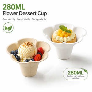 Gobelet à glace en bagasse biodégradable personnalisé avec logo, en forme <span class=keywords><strong>de</strong></span> pétale, pour desserts floraux, cadeau promotionnel en gros - Product Image 1