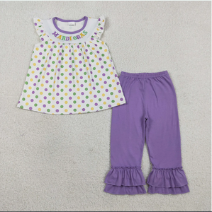 Conjunto de ropa para niñas, túnica con puntos bordados de Mardi Gras, color morado, GSPO2205 - Product Image 2