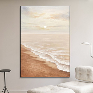 Peinture à l'huile artisanale, paysage marin, coucher de soleil, plage, encadrée, décoration minimaliste moderne pour salon, œuvre d'art - Product Image 3
