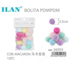 Ilan Bolita Pompon 2.5cm Colore Macaron 15 Pezzi Materiali per Artigianato - Product Image 3