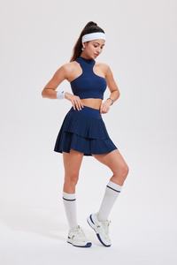 مجموعات الجولف النسائية في الهواء الطلق سريعة الجفاف سلس المحاصيل غير النظامية أعلى الرسن حمالة الصدر والتنورة 2 قطعة بيكليبول تنس ارتداء مجموعة Skort - Product Image 5