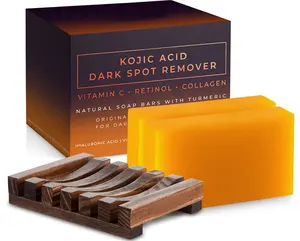 One soap + one wood holder + sopa bag Cleaning Good Quality Private Label Kojic Acid Soap Turmeric Kojic Acid Soap