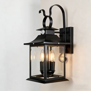Outdoor <b>LED</b> Wall Lamp with Human Body <b>Sensor</b> Black Transparent Glass Lampshade Modern Garden Waterproof Exterior Wall Lamp - Product Image 1