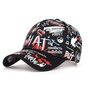Logotipo personalizado moda 6 painel streetwear curvo brim graffiti impressão pai chapéu hip-hop bonés de beisebol para homens