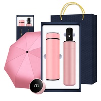 Set de Regalo de Botella de Agua LED 2 en 1 de Acero Inoxidable con Logotipo Personalizado y Paraguas de Apertura Automática - Impresión Serigráfica Económica para Empresas