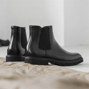 Bottines à lacets pour femmes de style britannique de qualité supérieure, chaussures décontractées pour hommes, bottines Chelsea noires - Product Image 5